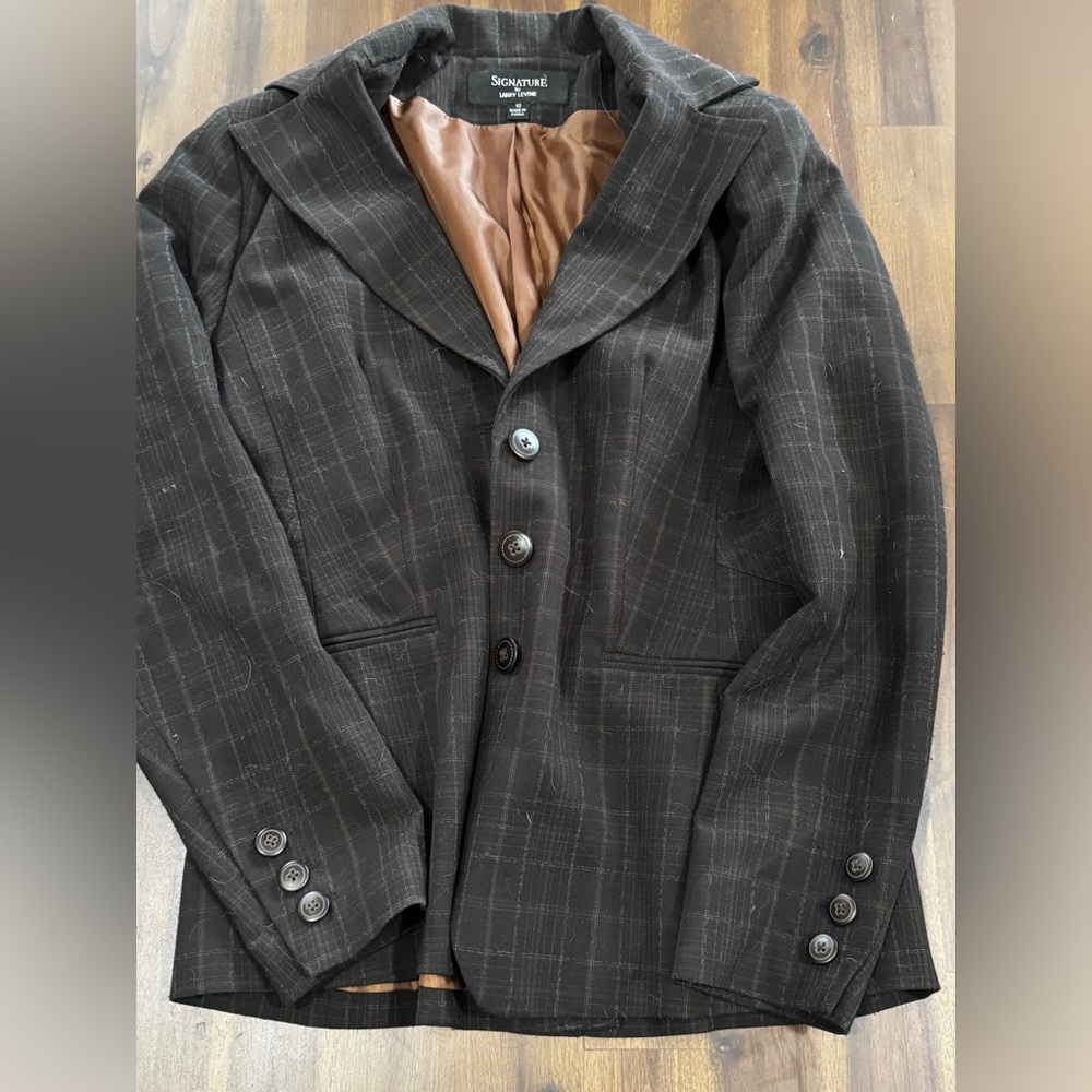 Signature woven black and brown striped blazer with brown lining